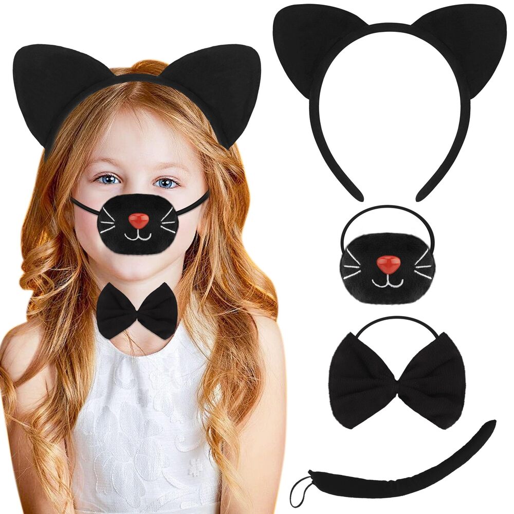 7321 Elegant Black Cat Costume Set 4pcs With Plush Ears